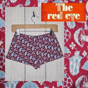 VTG 1960s THE RED EYE Mushroom Print Elastic Waist Shorty Shorts, sz 7